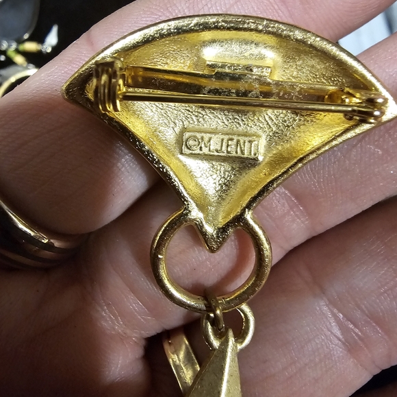 Vintage m jent signed brooch navy red blue green - Picture 3 of 4